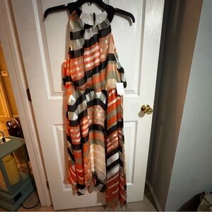 Jessica Simpson High Low Dress in Orange and Black Stripes